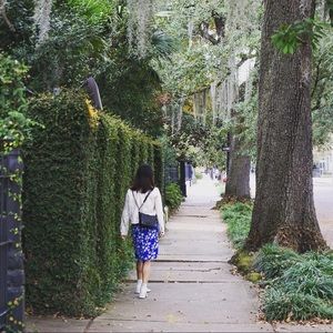 Blue MIDI skirt with swan patterns